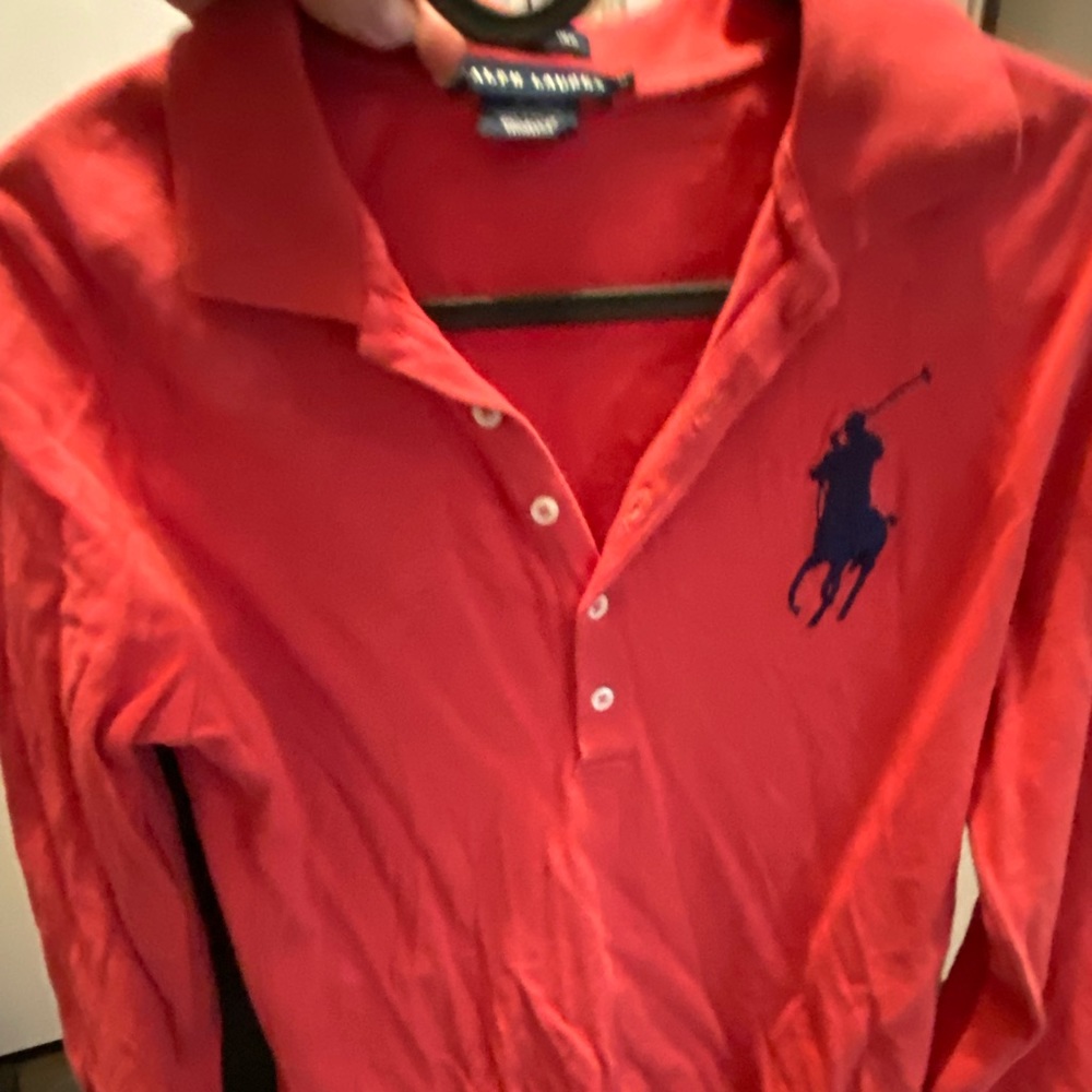 Polo by Ralph Lauren Red Long Sleeve Polo Tee with Navy Logo